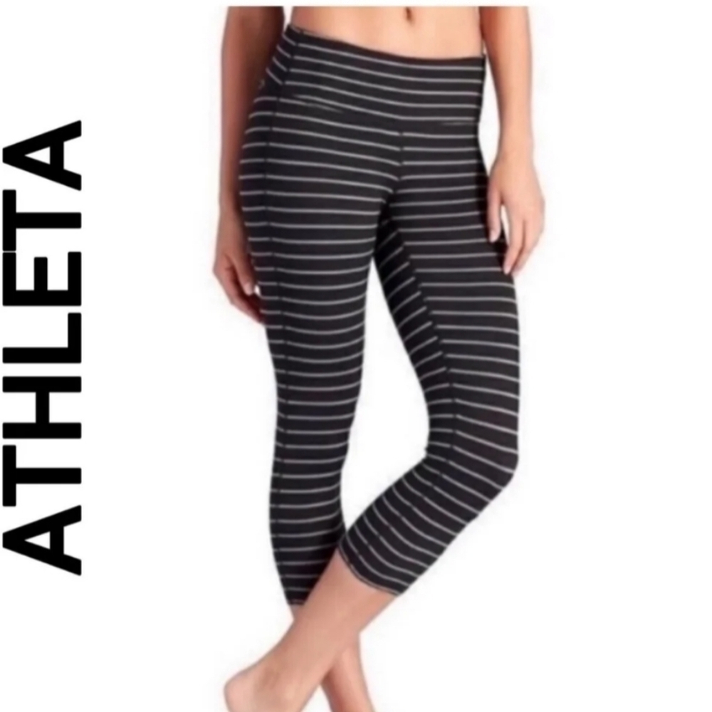 Athleta Chaturanga Cropped Striped Leggings Size XS Black/ Gray